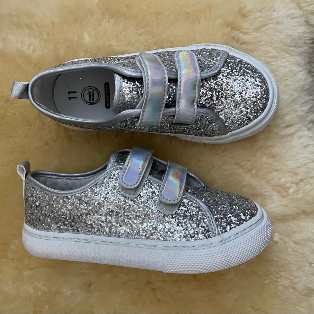 Wonder Nation Silver glitter holographic velcro shoes size 11